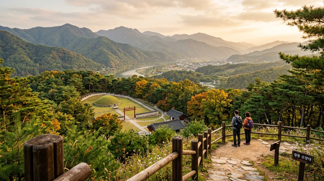 영월 장릉 언덕 위에서 내려다본 평화로운 왕릉의 전경