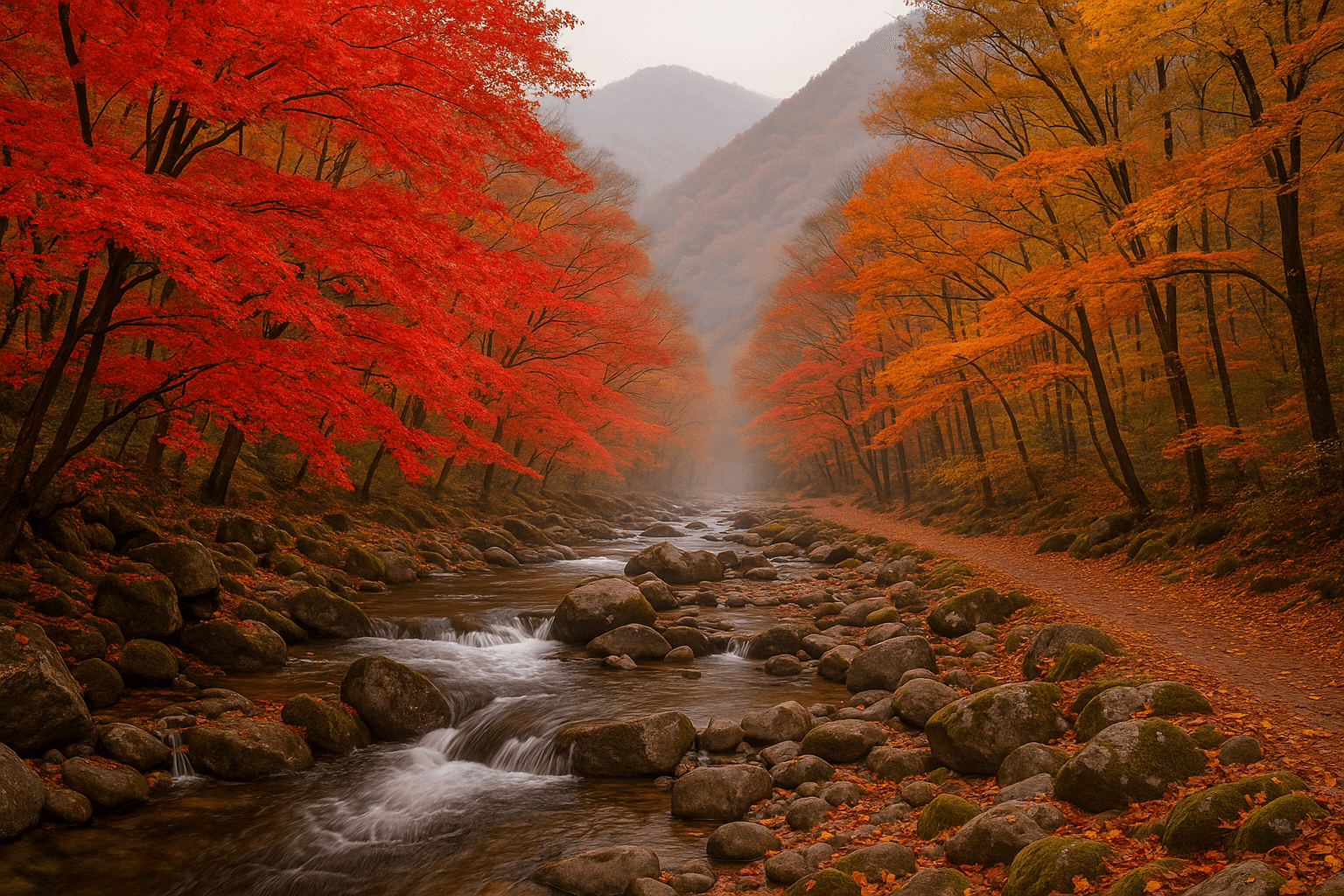 10월 지리산 피아골의 붉은 가을, 단풍이 물드는 천년의 계곡