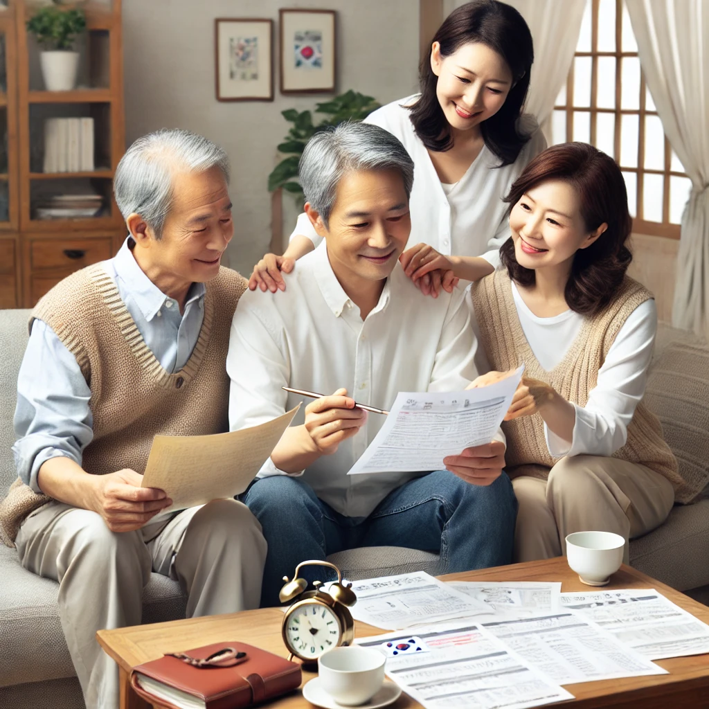 연금 혜택에 대해 논의하는 가족