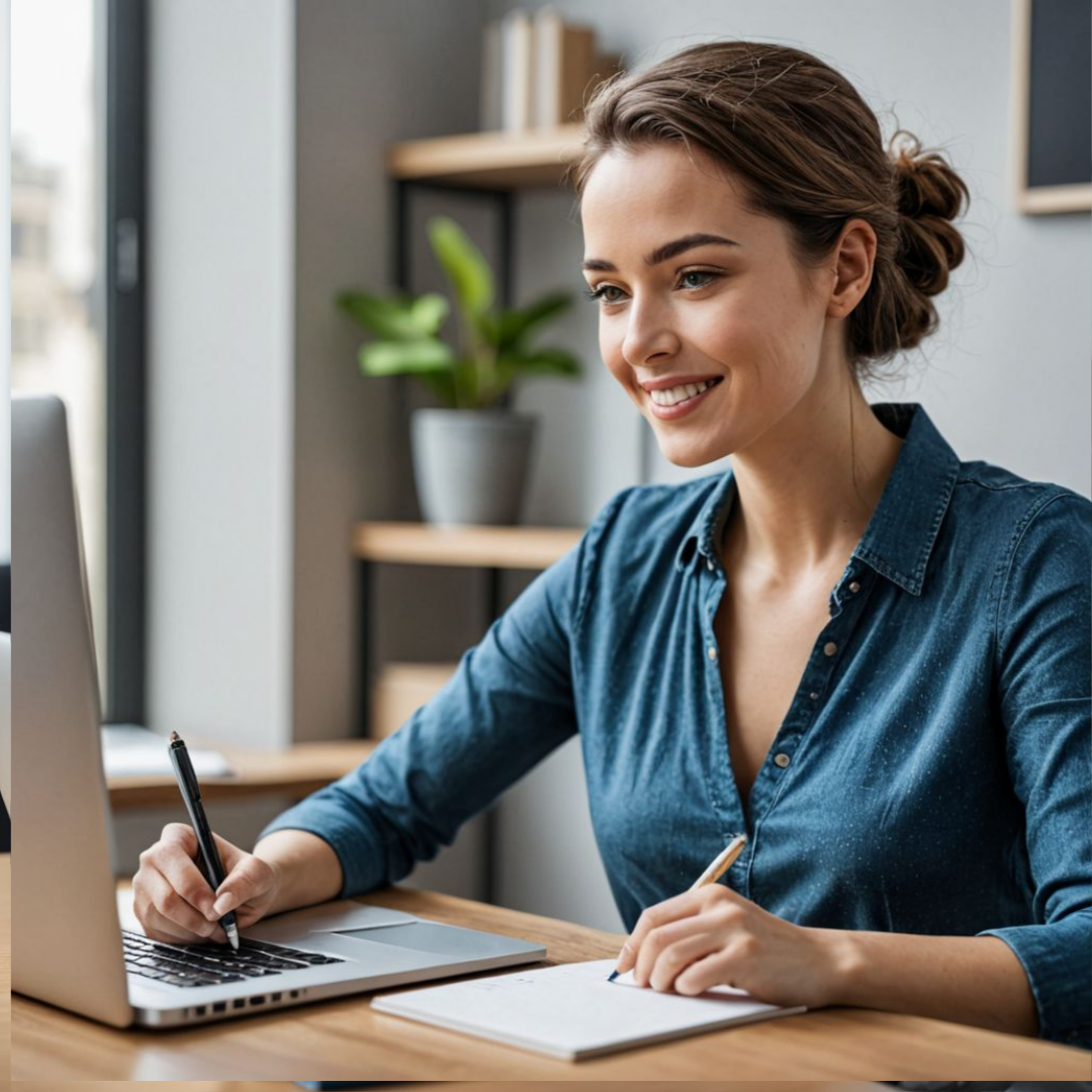 글쓰기에 만족하는 블로거 그림