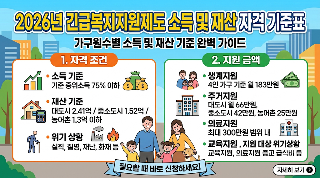 2026_긴급복지지원제도 소득 재산 기준표