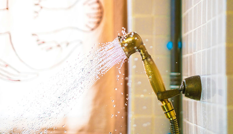 물이 나오는 욕실의 샤워기.