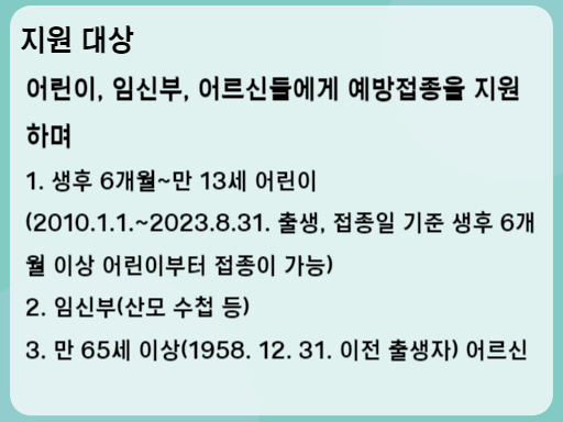 2023-2024 인플루엔자 국가 예방접종 지원 대상