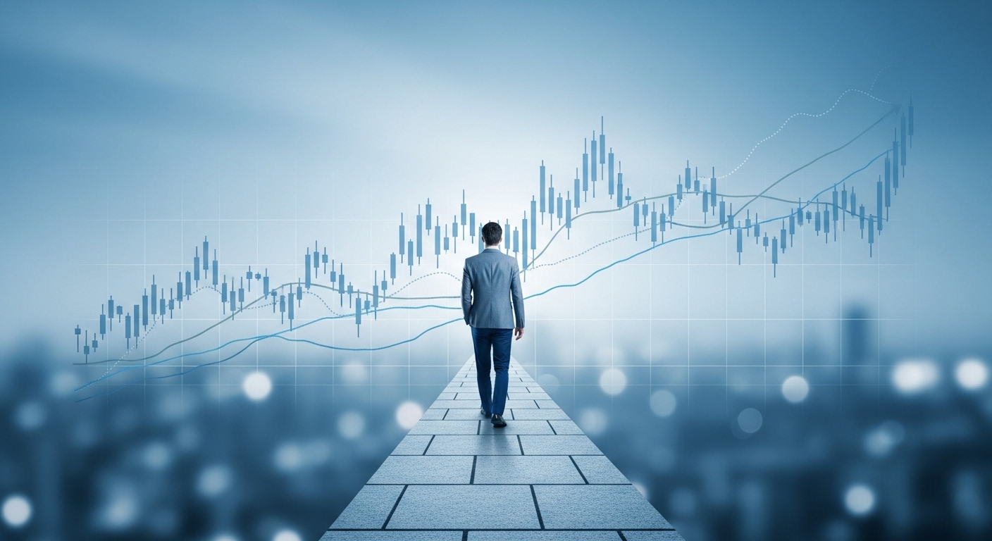 주식 시장의 변동 속에서도 흔들림 없이 장기 투자 원칙을 지키는 투자자의 모습