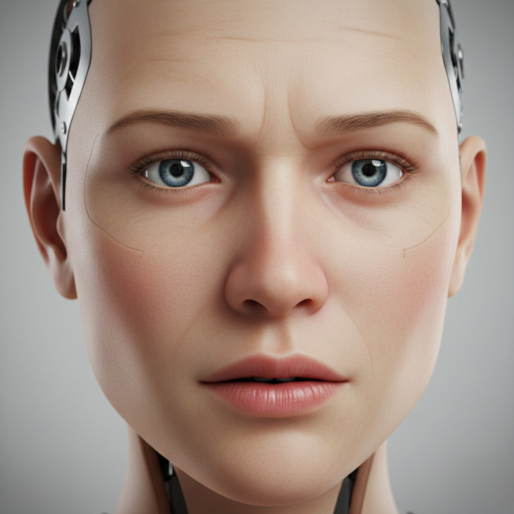 휴머노이드 얼굴의 자연스러운 눈썹-이마 연동 모델