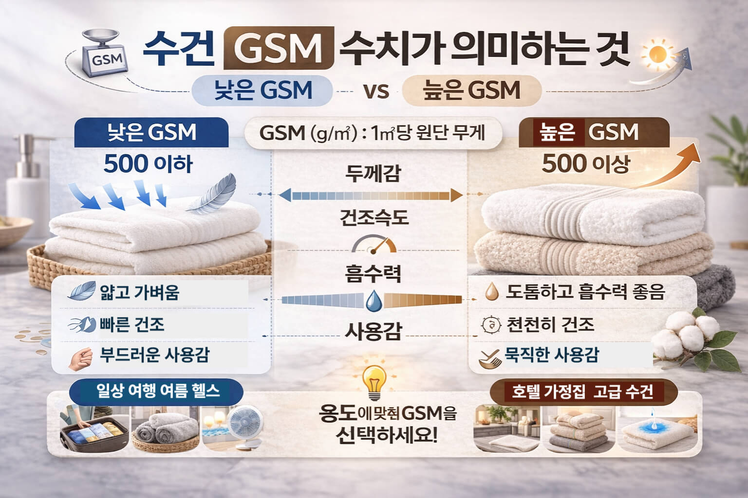 160g과 200g 수건을 40x80 기준으로 비교한 GSM 계산 이미지