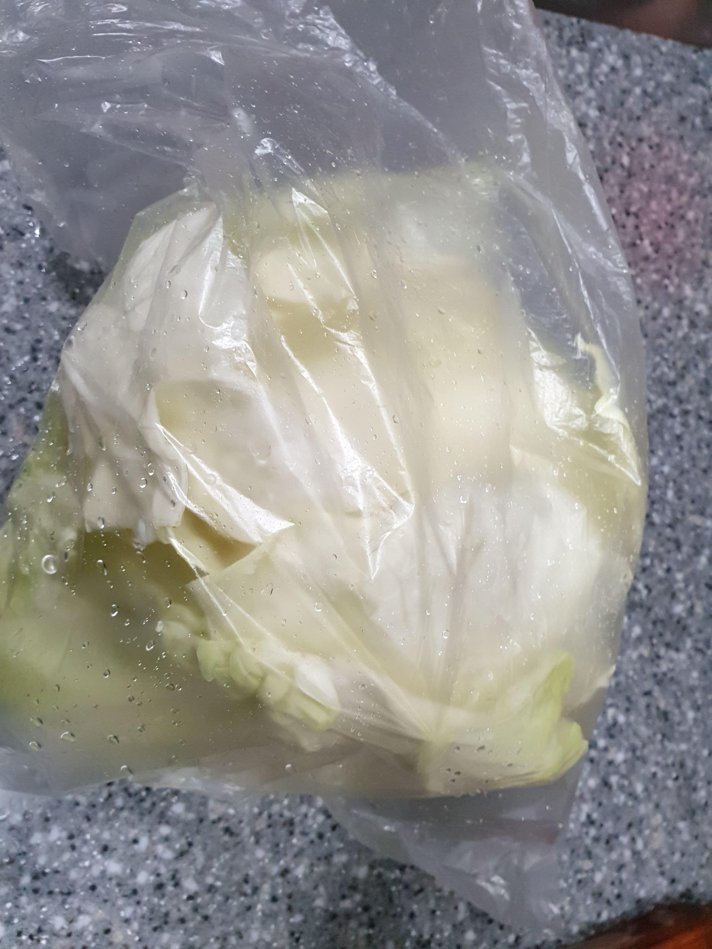 일회용비닐에 들어간 양배추