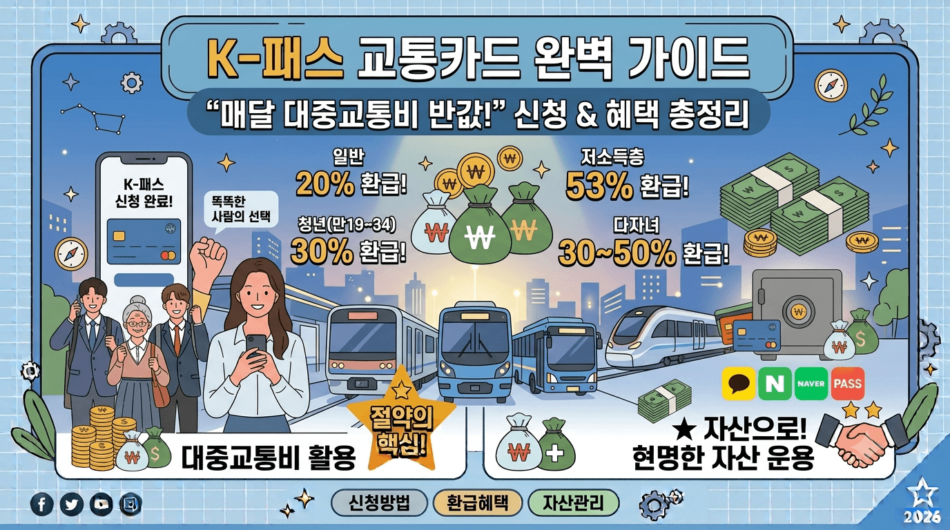 "매달 대중교통비 반값!" K-패스 교통카드 신청 방법 및 혜택 총정리 (최대 53% 환급)