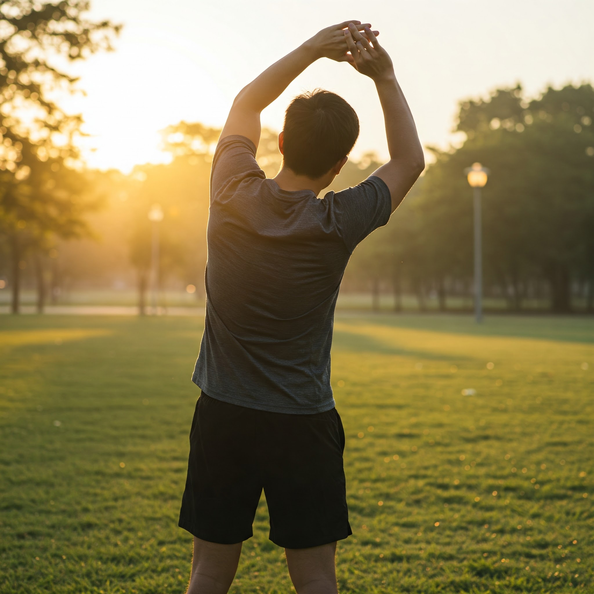 아침 스트레칭 중인 남성