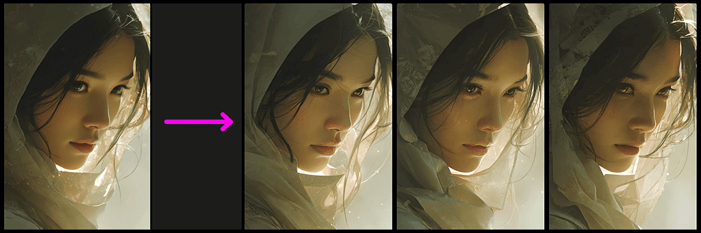 Midjourney Enhance 기능 예시 스크린 샷