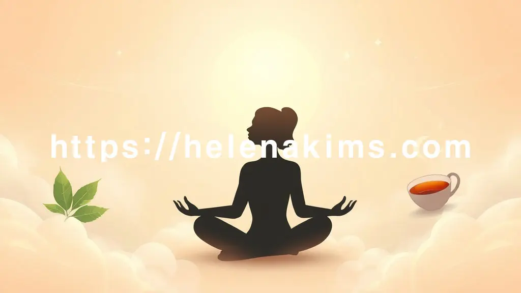 명상하거나 깊은 잠에 든 여성의 옆 얼굴, 그 옆에는 따뜻한 차 한잔이 놓여있는 이미지.