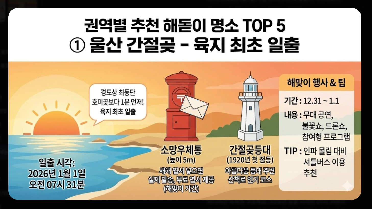 2026년 1월 1일 해돋이 시간 전국 총정리