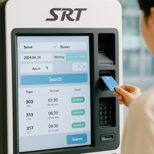 고속버스&middot;시외버스 터미널 현장 예매 안내 표지판과 창구 모습