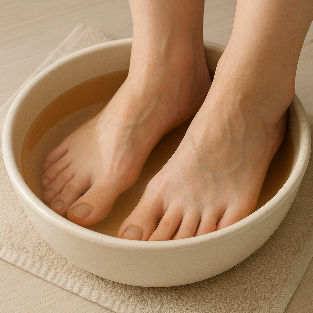 온수 족욕으로 발을 담그고 있는 모습
