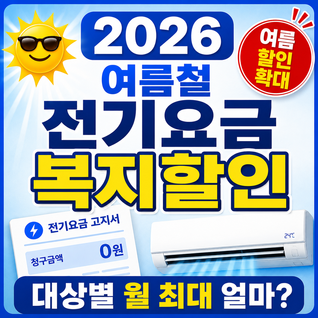 2026 여름철 전기요금 복지할인, 대상별 월 최대 얼마 더 할인될까