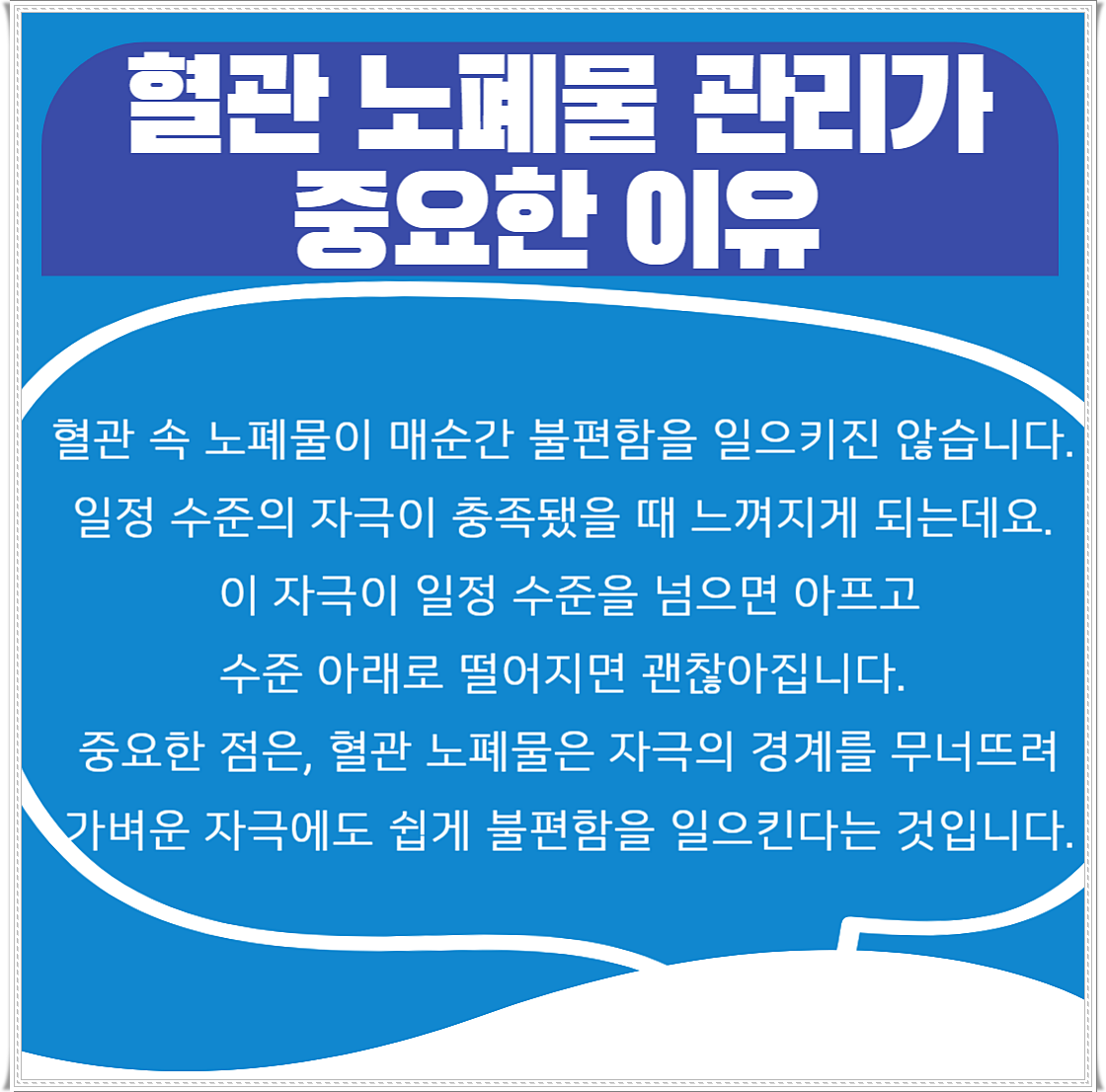 혈관 노폐물 관리가 중요한 이유를 설명해 놓은 배너