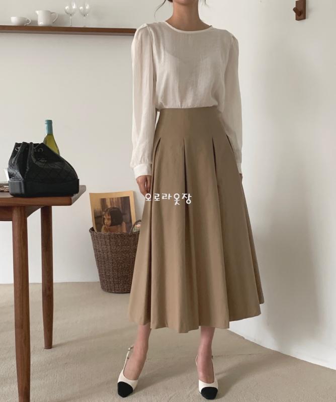 롱스커트 A라인 플레어 핀턱주름 밴딩치마