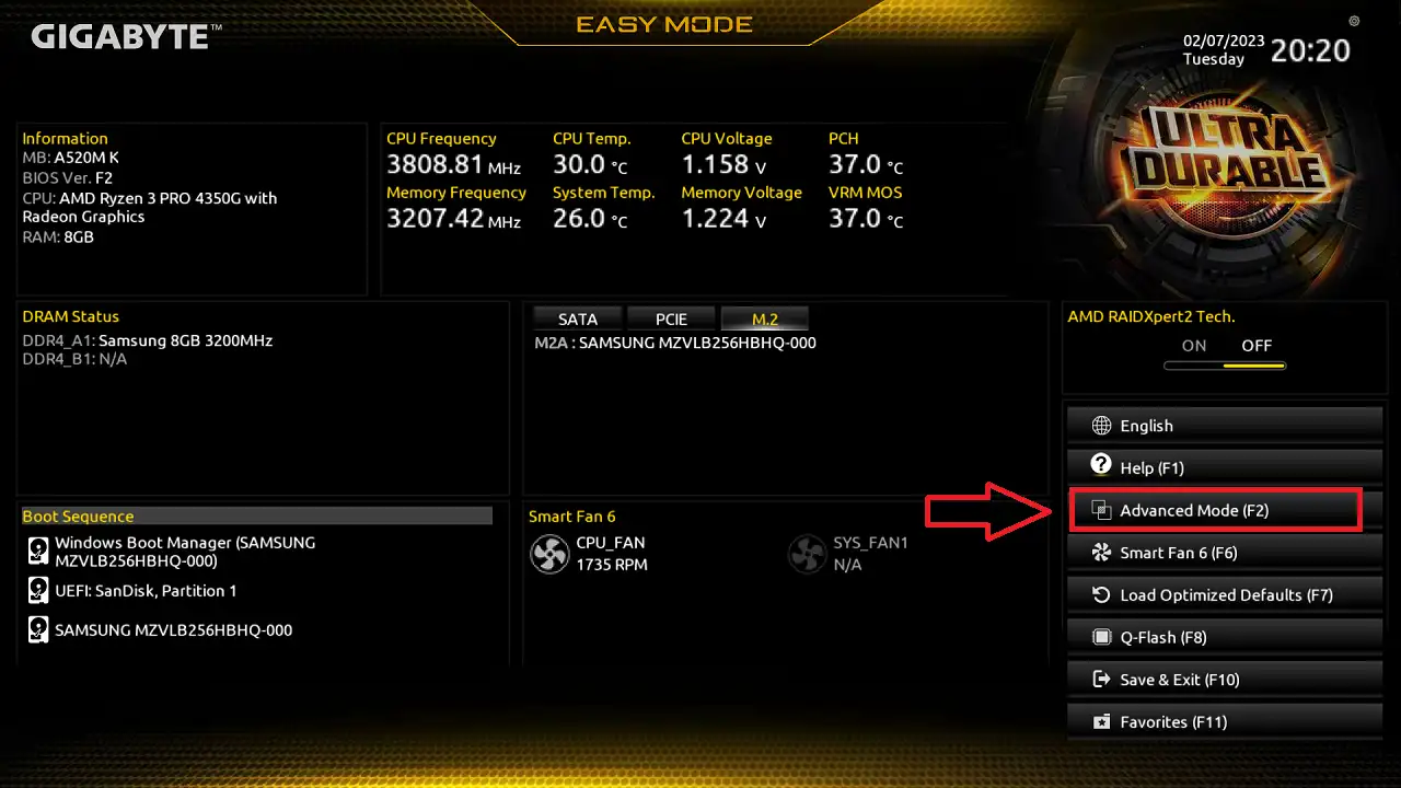 기가바이트 A520m k BIOS 가상화 설정 방법