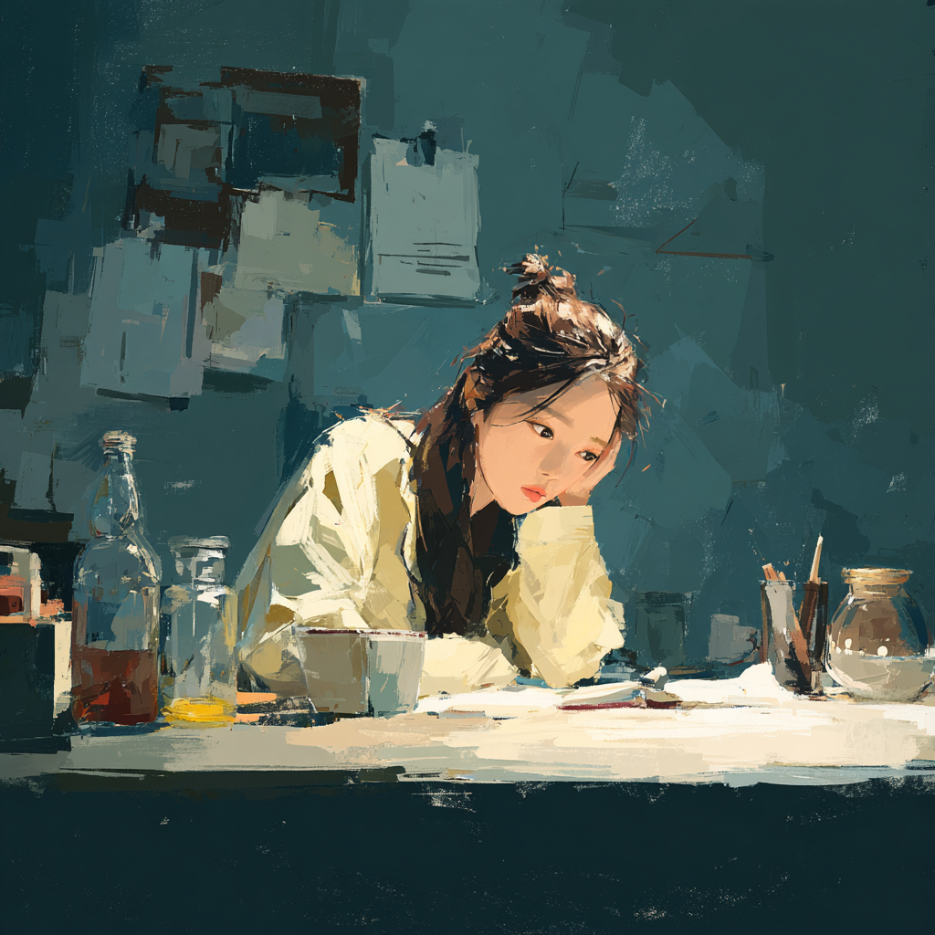 건강에 대해 진지하게 고민하는 중년 남성 전문가의 수채화 초상화