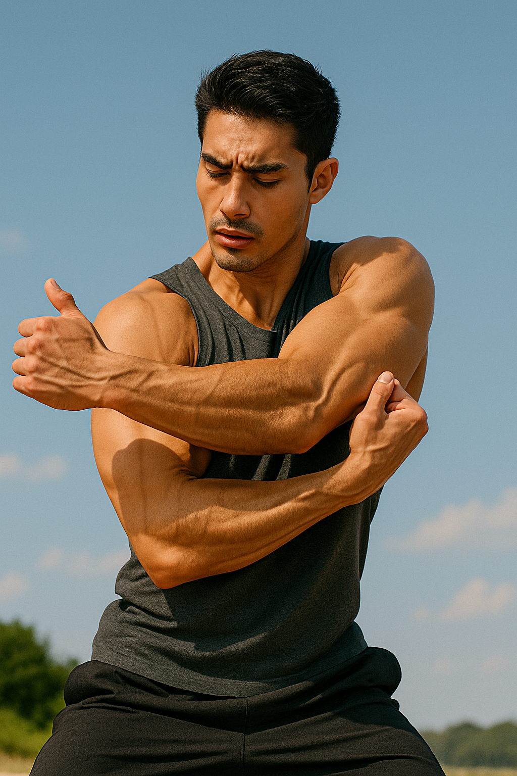 근육질 남성이 스트레칭을 하고 있는