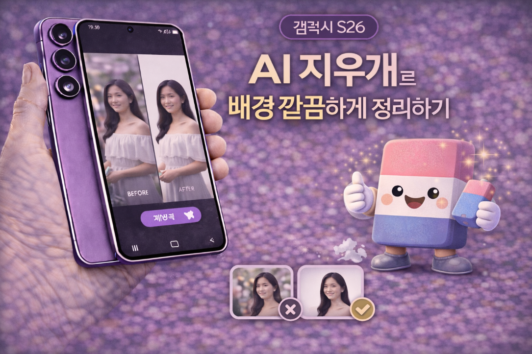갤럭시 S26 AI 지우개로 배경 깔끔하게 정리하는 방법 설명 이미지