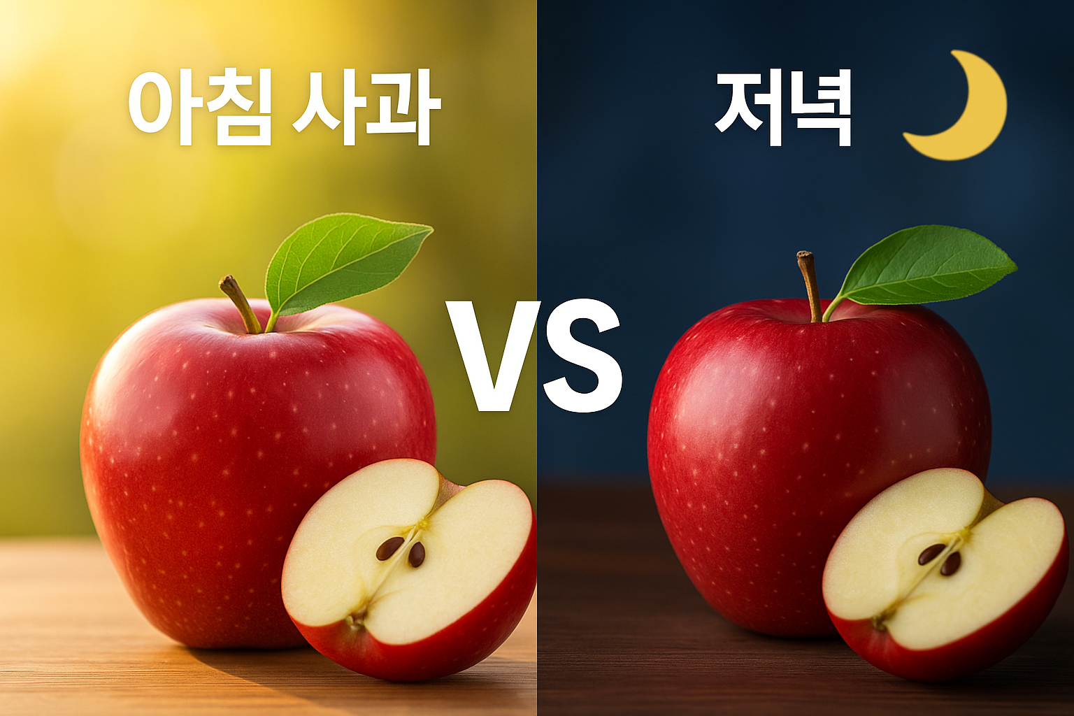 아침 사과 VS 저녁 사과 - 사진