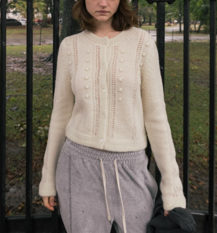 틈만나면 41회 이선빈 가디건 패션, 타낫 TANNAT 버블 스티치 니트 크림 정보