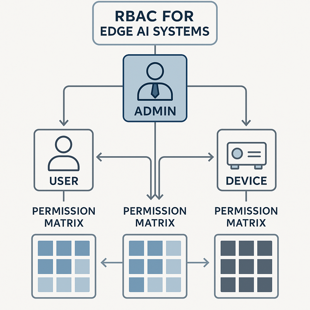 RBAC-based permission management structure for Edge AI systems showing role hierarchy and access control