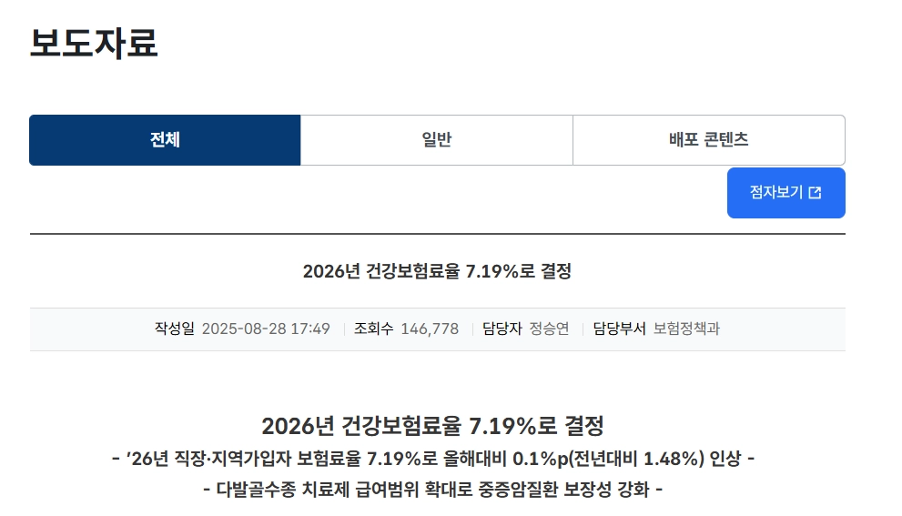건강보험료율 인상 보도자료