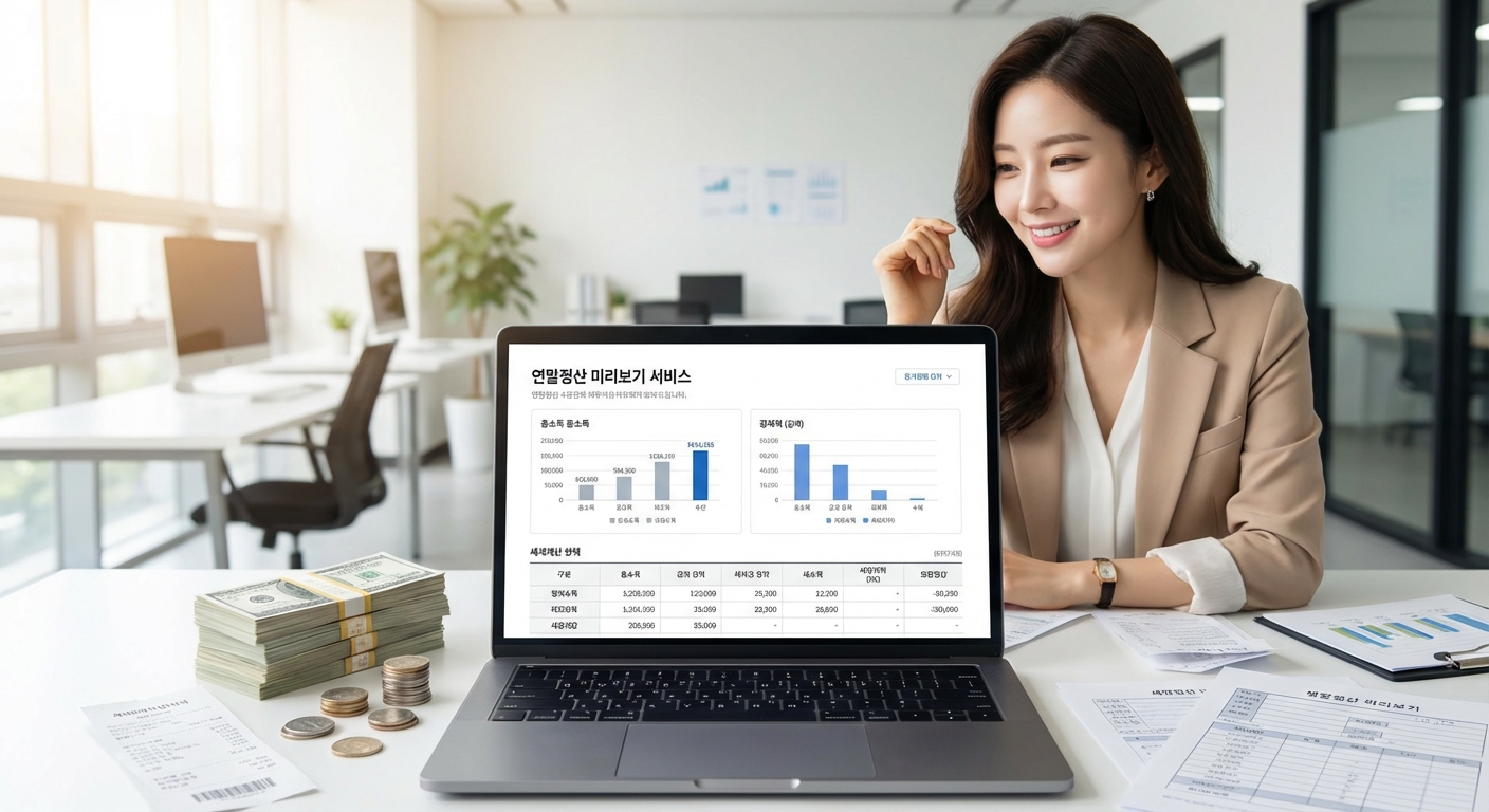 연말정산 미리보기 서비스를 활용하여 절세하는 직장인 여성