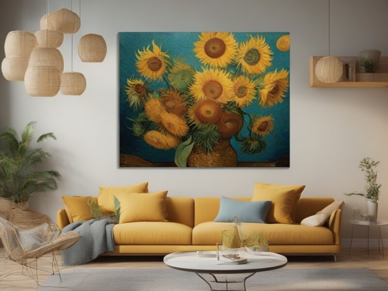 고흐의 해바라기 그림이 걸린 거실