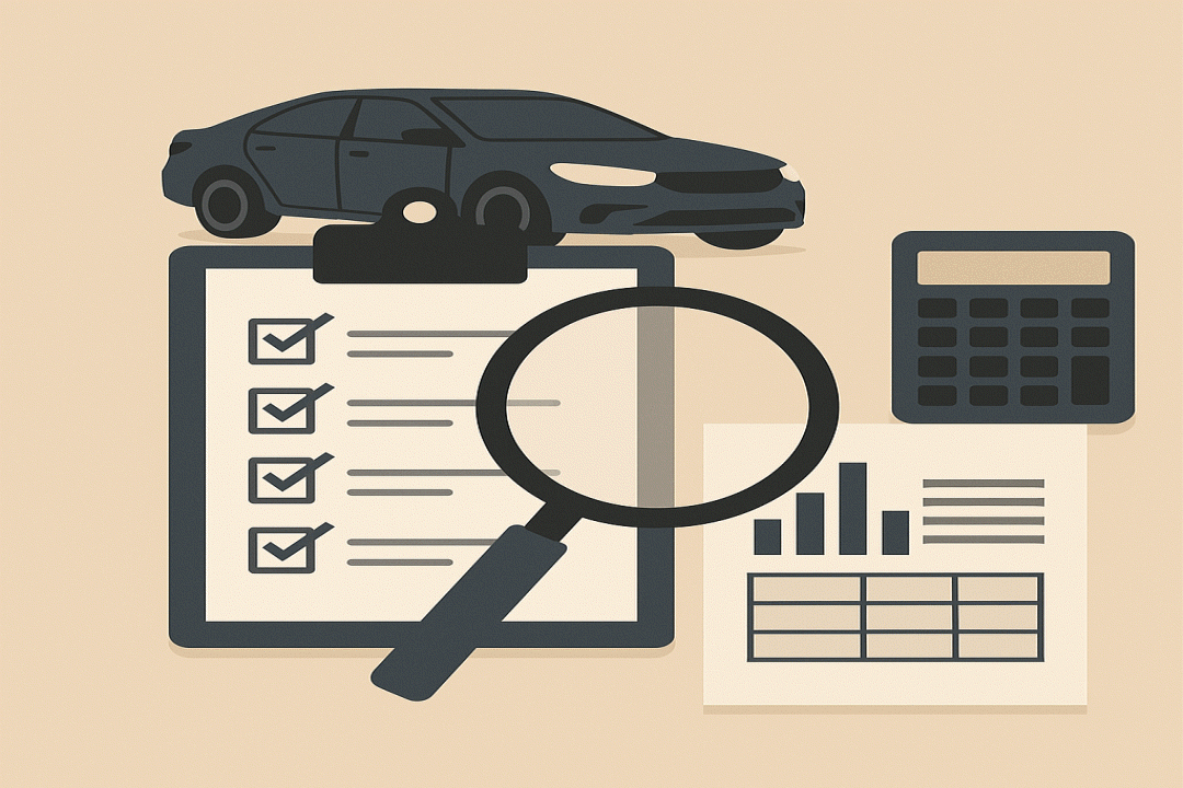 자동차, 돋보기, 비용계산서, 계산기