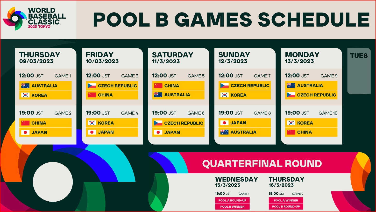 WBC 2023년 월드베이스볼클래식 한국 국가대표 경기일정