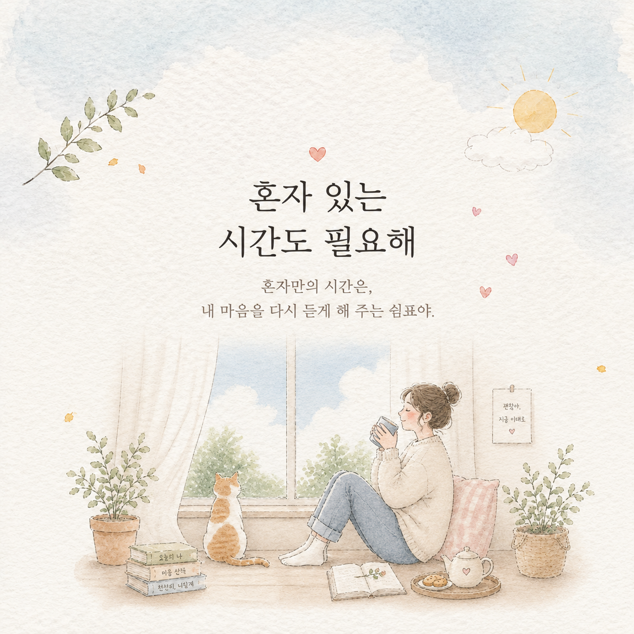 혼자 있는 시간도 필요해 휴식과 힐링 글귀 이미지