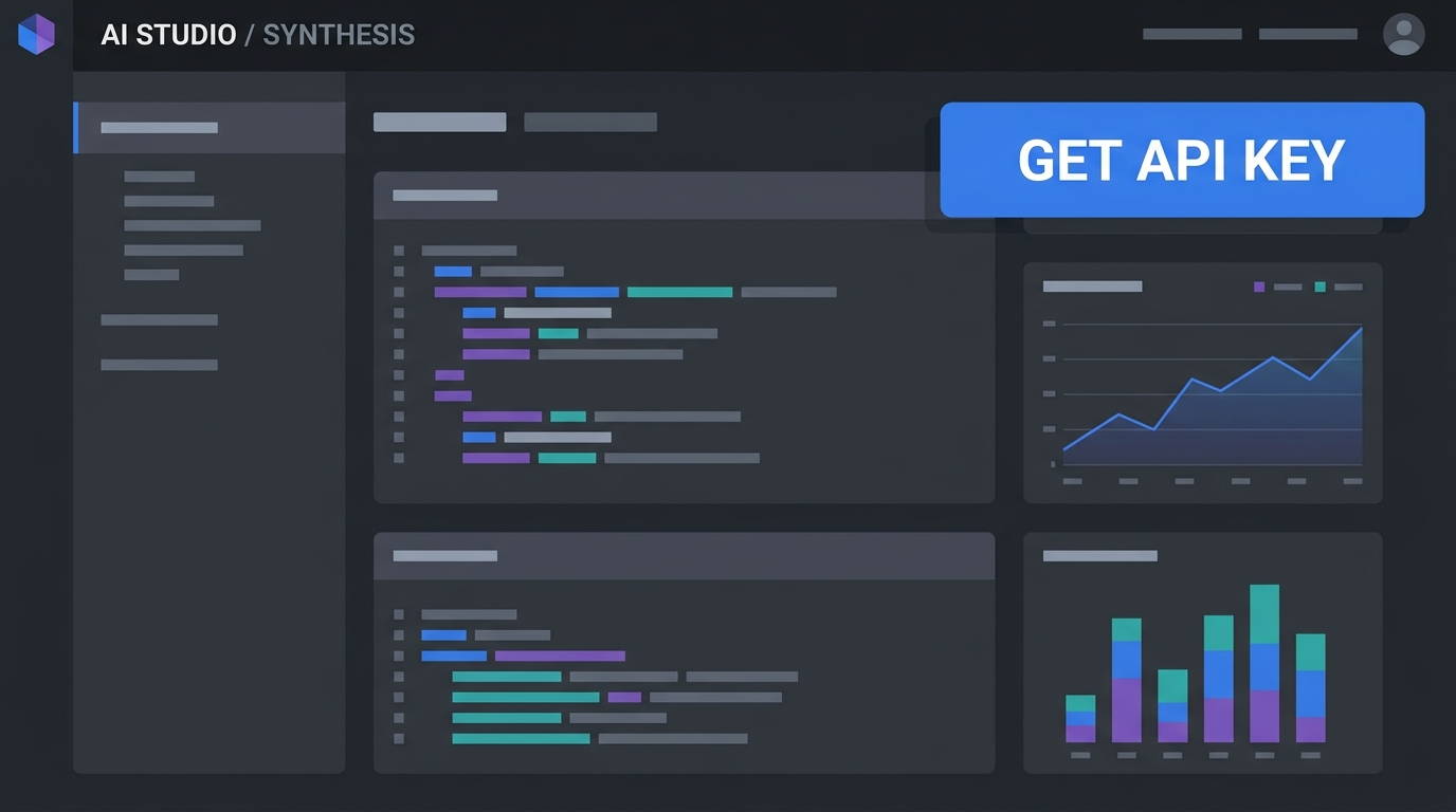 글의 인공지능 API를 생성하고 테스트할 수 있는 깔끔한 스타일의 google ai studio 대시보드 그래픽 일러스트
