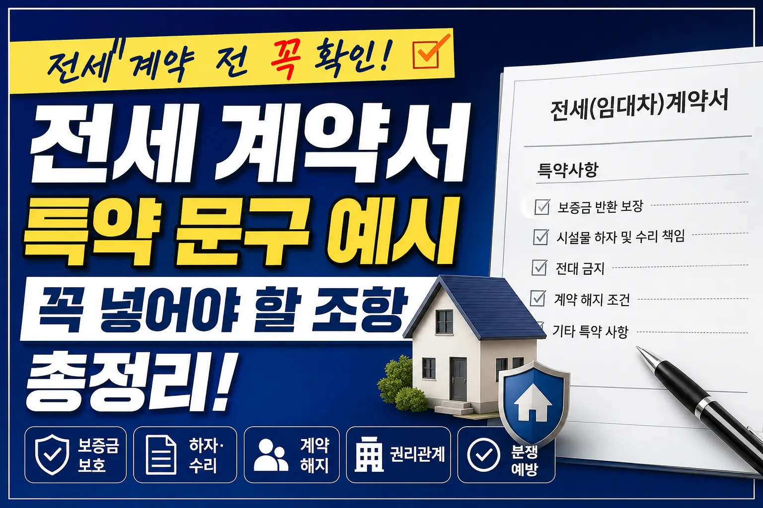전세 계약서 특약 문구와 체크리스트를 확인하는 한국형 전세계약 썸네일 이미지