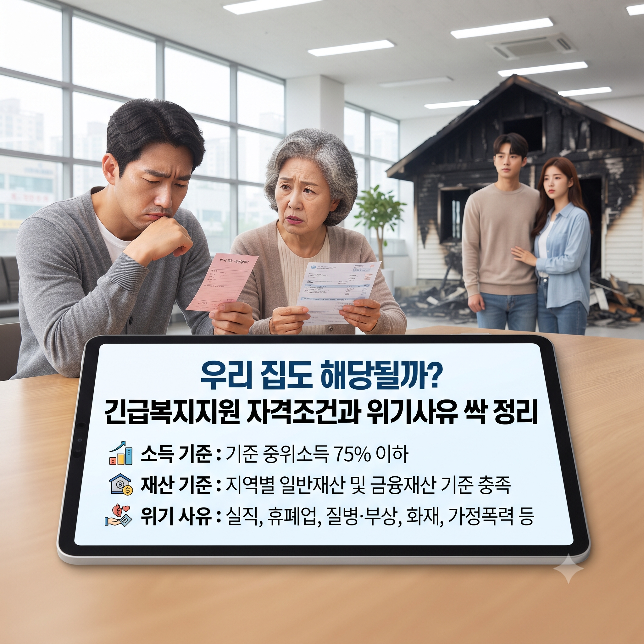 "갑자기 소득이 끊겼나요?" 긴급복지지원 신청하세요! (대상, 인정사유, 소득∙재산기준, 지급액, 신청방법 총정리)