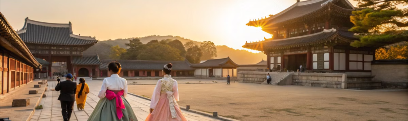 한복을 입고 창경궁을 거니는 여인들의 모습