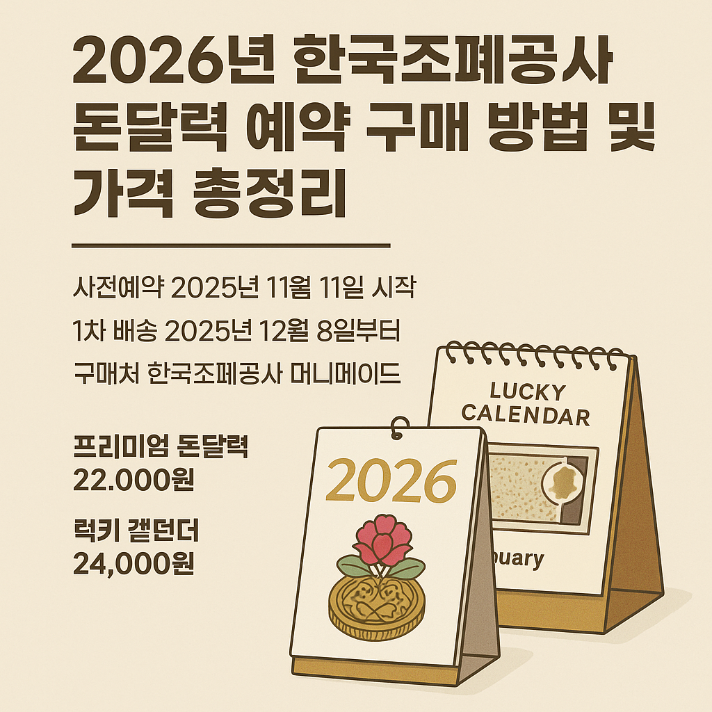 2026년 한국조폐공사 돈달력 예약 구매 방법과 가격을 한눈에 정리한 달력&middot;화폐 일러스트 썸네일