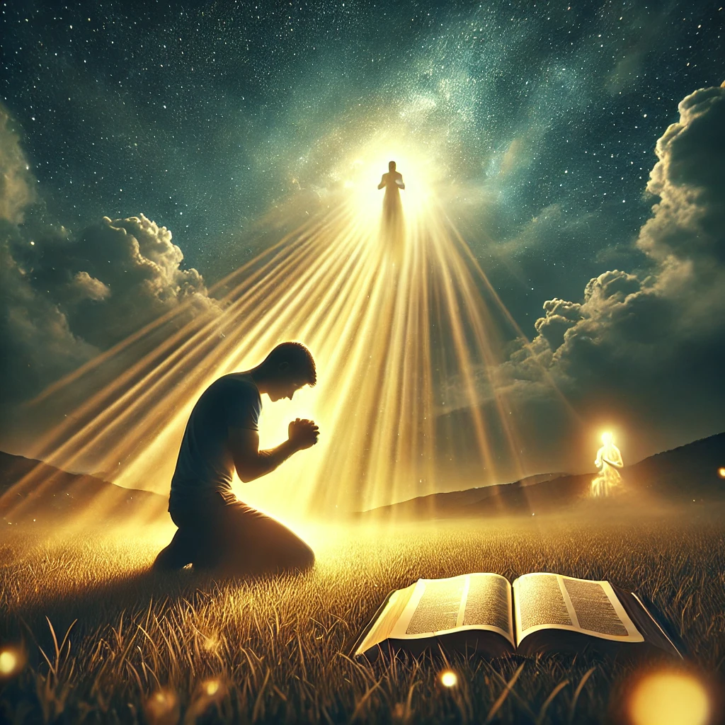 Here is the image depicting a person praying with fervor, seeking God's will under a peaceful and divine atmosphere. Let me know if there's anything you'd like to adjust or explore further.