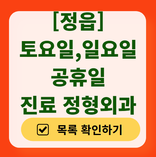 정읍 일요일 문 여는 정형외과 목록 ❘ 토요일, 주말, 공휴일 진료 영업 병원 리스트