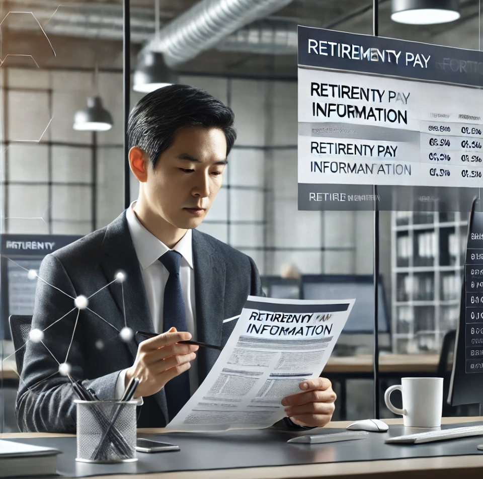 퇴직급여 관련 서류를 검토하는 직장인
