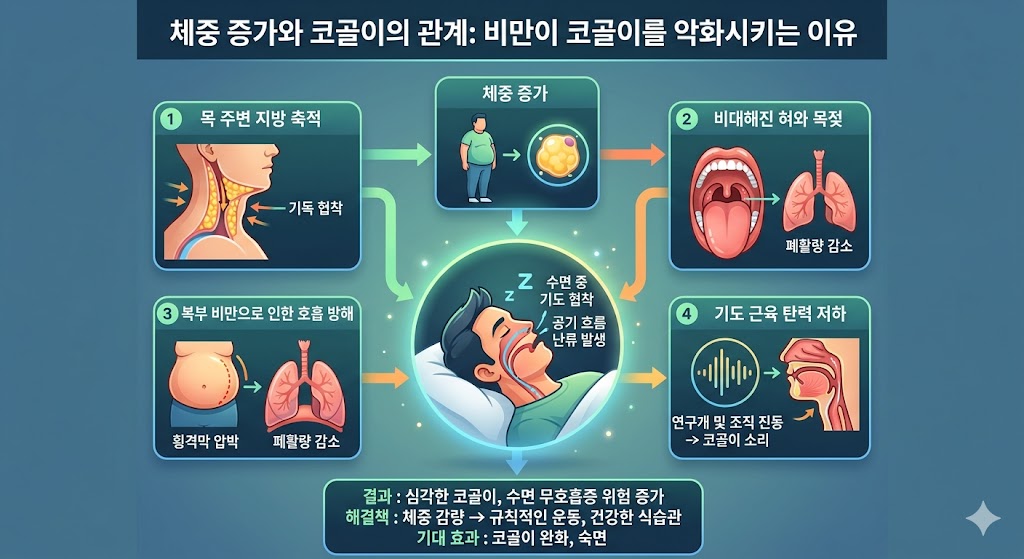 비만 체중 증가 코골이 심해지는 이유 인포그래픽