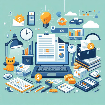 "비즈니스 데이터와 분석을 진행하는 사무실, 다양한 장비와 기기"