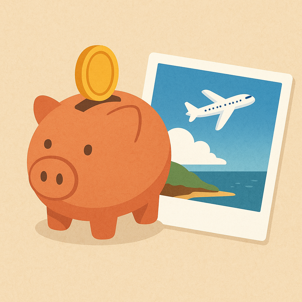 저금통과 여행사진