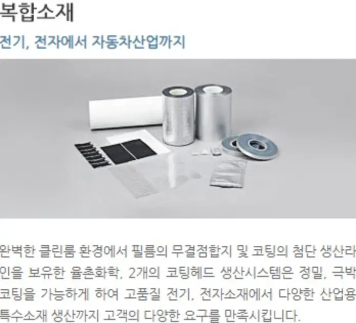 검은글씨 복합소재 아래 파란글씨 전기, 전자에서 자동차산업까지 아래 회색바탕 필름사진 아래 설명