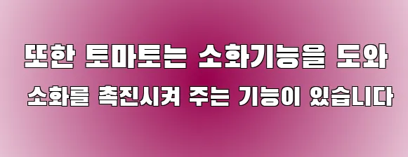  또한 토마토는 소화기능을 도와 소화를 촉진시켜 주는 기능이 있습니다