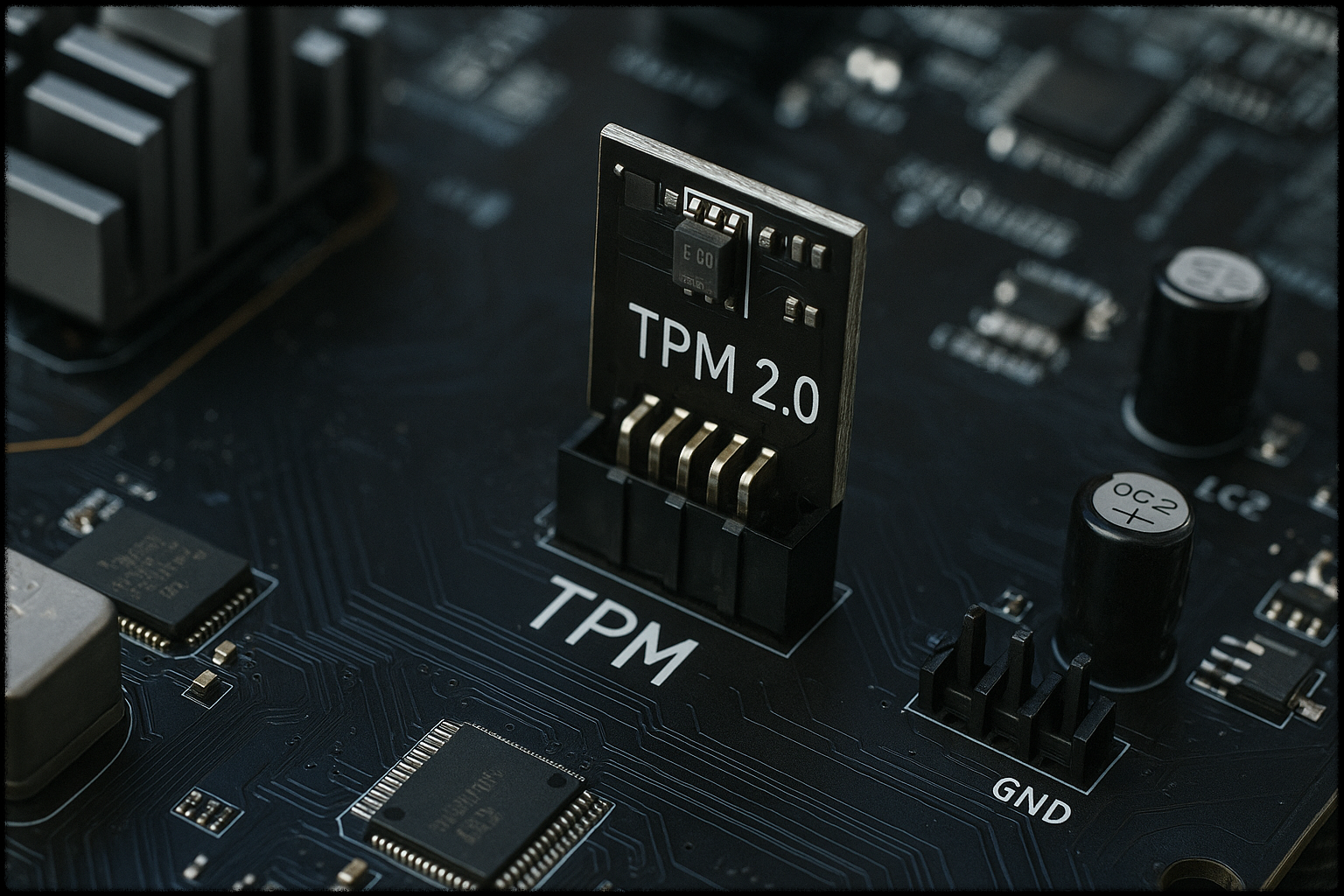 TPM 2.0 확장 모듈이 마더보드에 삽입된 모습