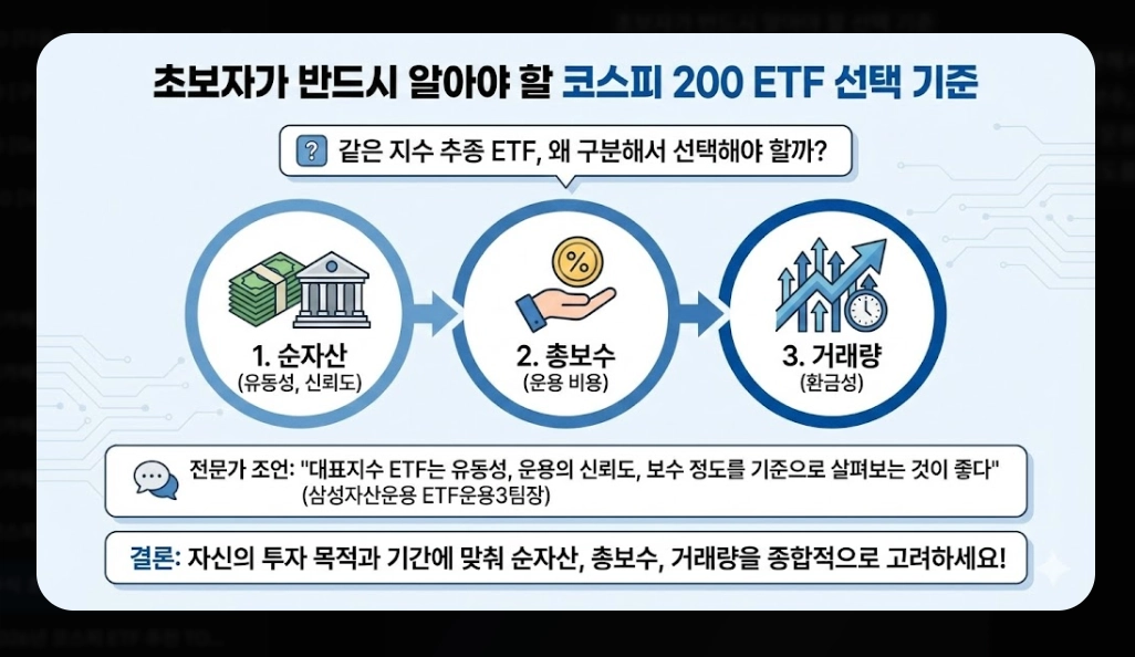 코스피200 ETF 선택 기준 [초보자 필독] KODEX&middot;TIGER&middot;RISE 비교 및 유형별 추천