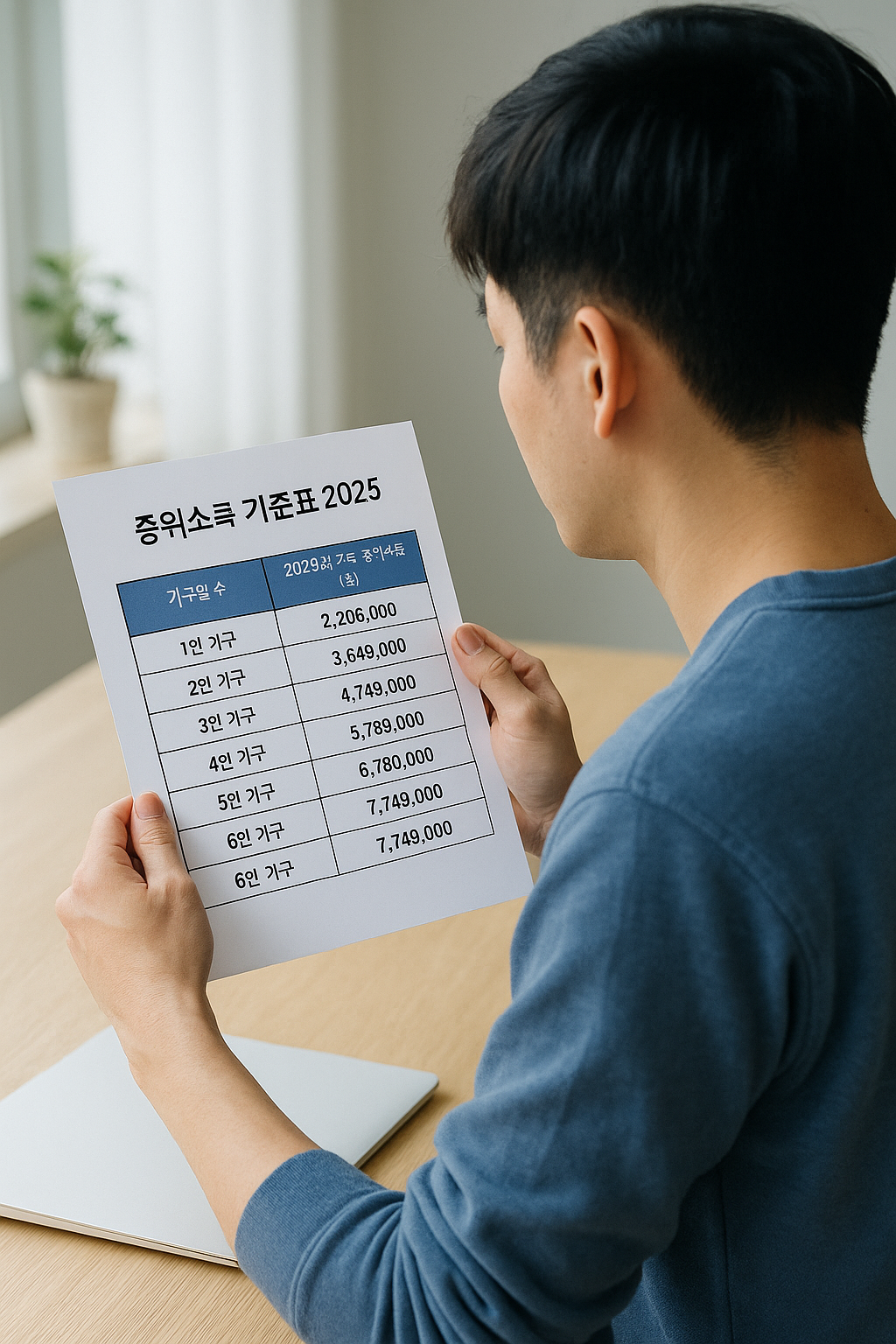 중위소득 기준표를 확인하는 시민의 모습